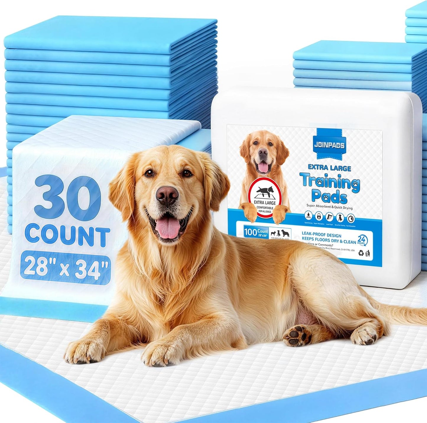 XL Dog Pee Pads 28" x 34" - Super Absorbent Leak-Free Puppy Training Pads for Dogs & Pets