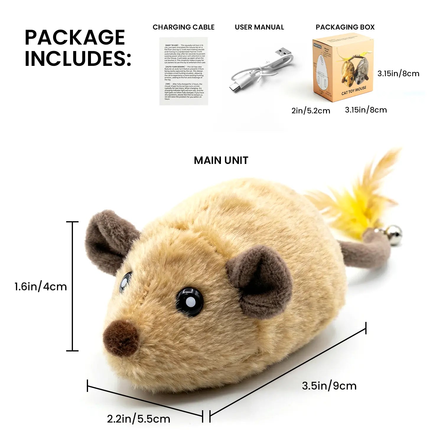 Geoorood Automatic Electric Cat Toy - USB Rechargeable Moving Mouse Toy with Random Motion for Indoor Cats
