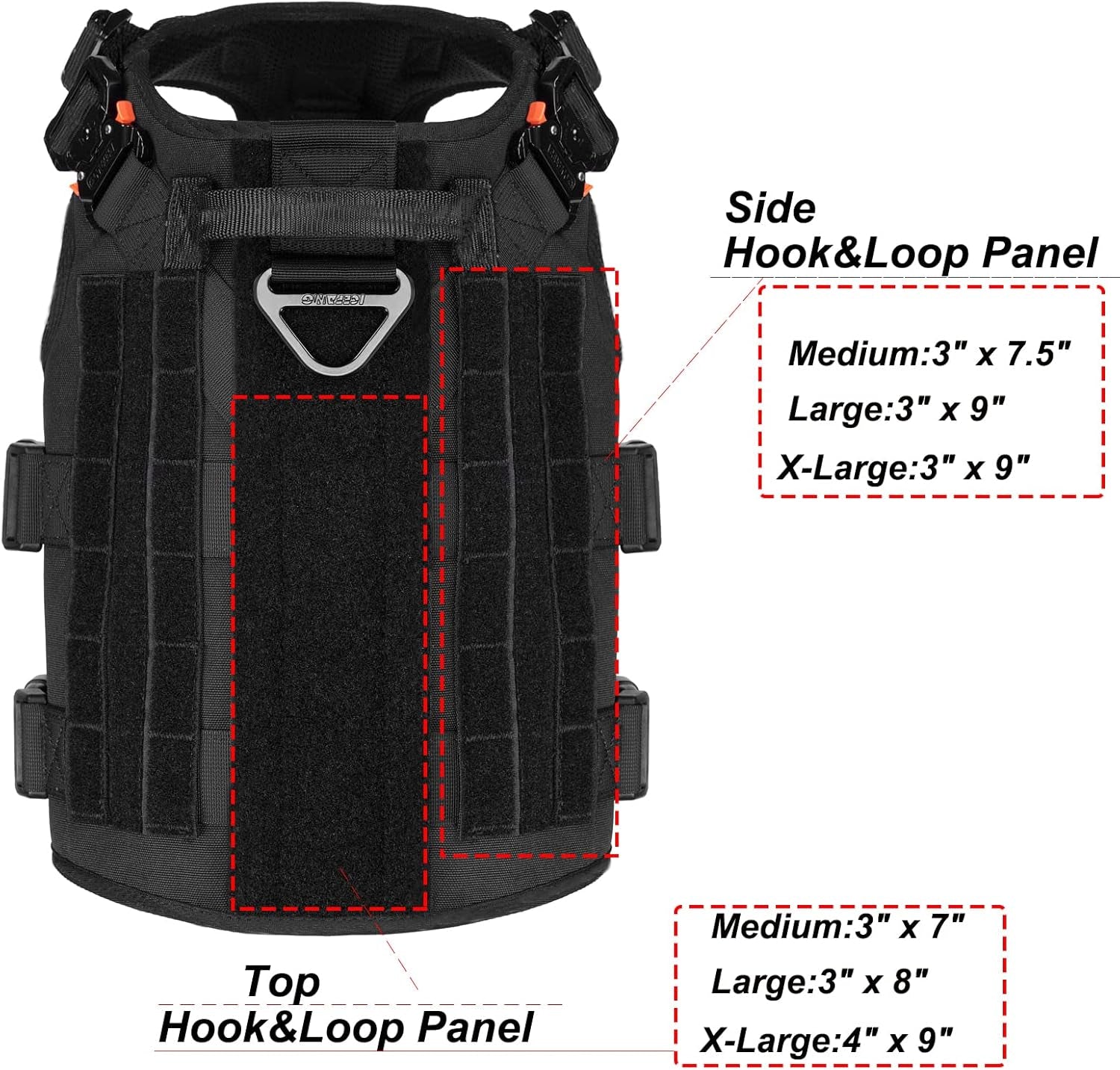 ICEFANG Tactical Dog Harness for XL Dogs - Heavy-Duty No-Pull MOLLE Vest with Handle & Patch Panels, Black