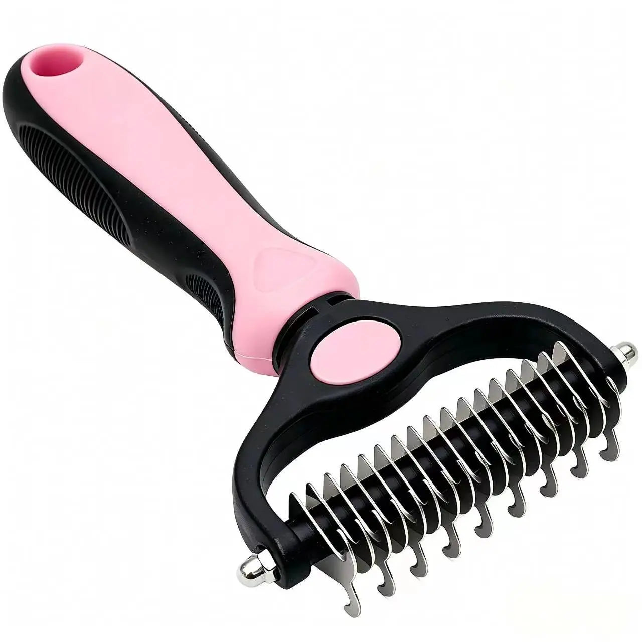 Pet Detangling Comb for Dogs & Cats. Double-Sided Grooming Brush with Undercoat Rake & One-Click Hair Removal