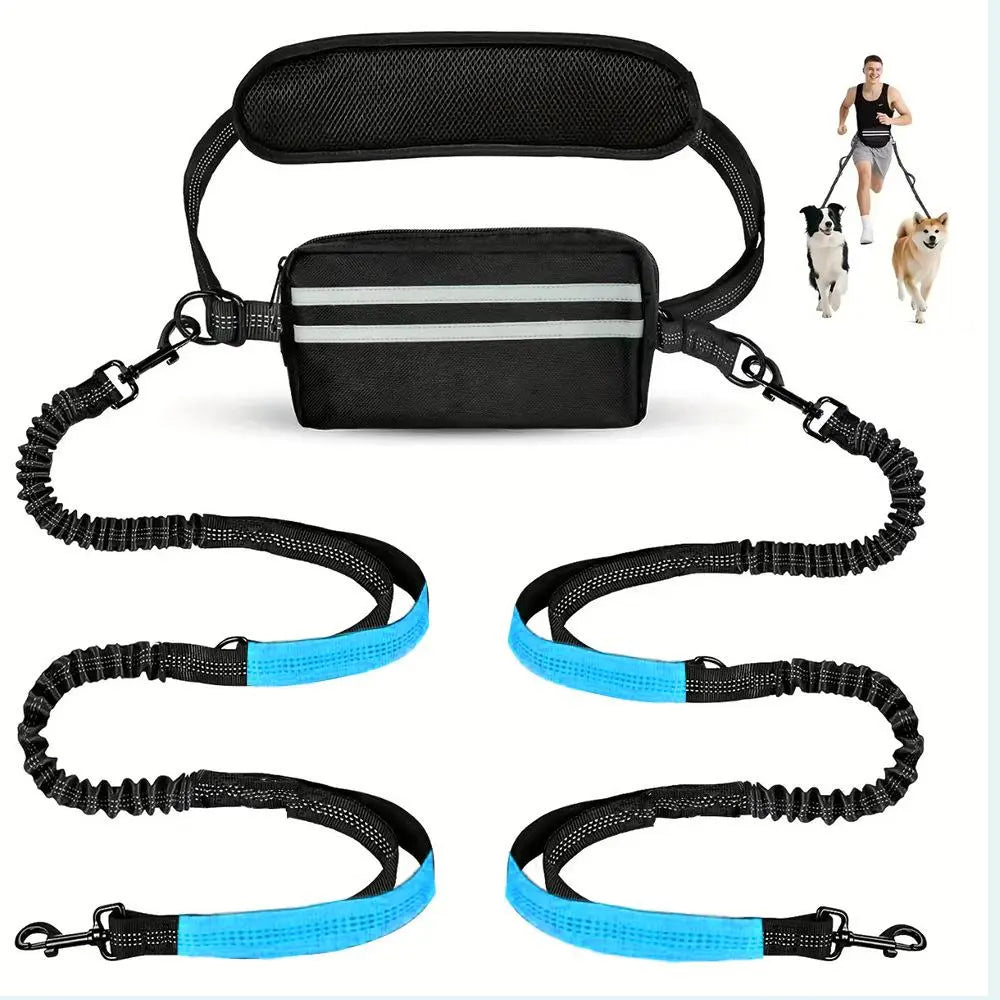 Hands-Free Dual Dog Leash for Walking Two Dogs - No-Tangle Double Lead with Waist Bag, Cushioned Pad & 5 Colour Options
