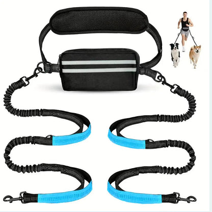 Hands-Free Dual Dog Leash for Walking Two Dogs - No-Tangle Double Lead with Waist Bag, Cushioned Pad & 5 Colour Options