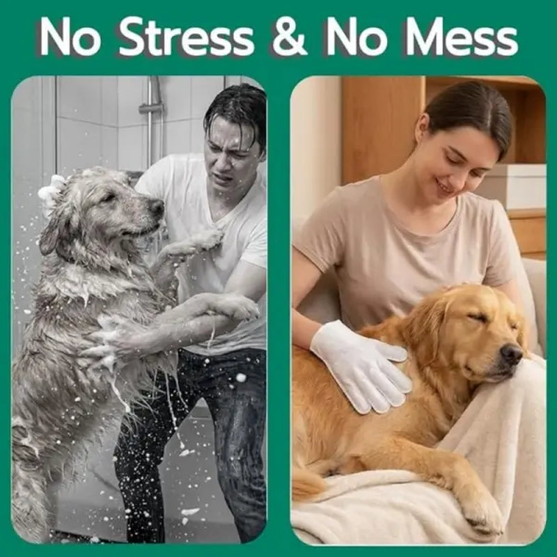 Gentle Pet Cleaning Glove Wipes for Dogs & Cats - Fragrance-Free Grooming Wipes with Jojoba Oil & Shea Butter Extract, 20 PCS