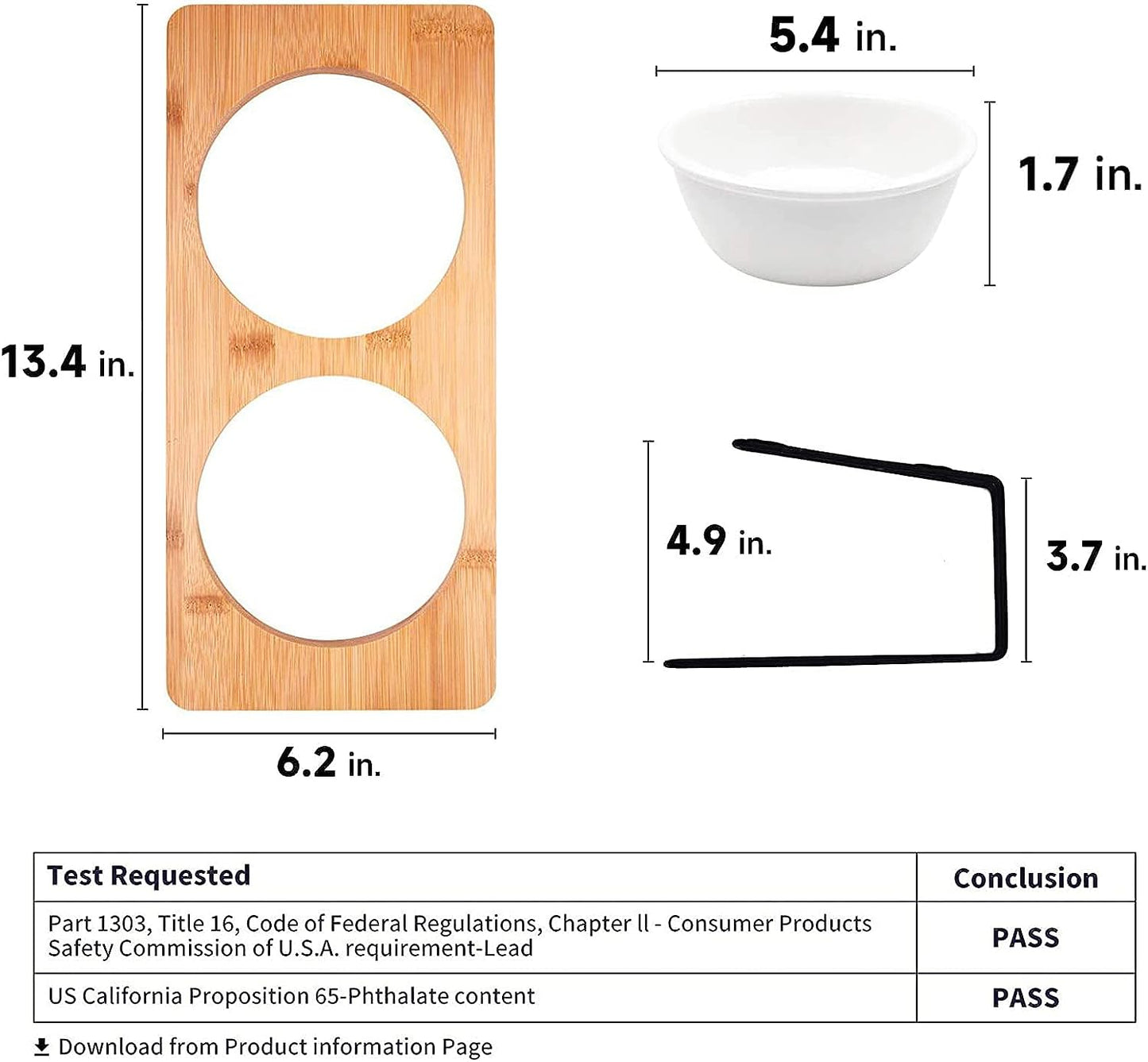 Elevated Ceramic Cat Bowls with Bamboo Stand - 15° Tilted Raised Food & Water Bowl Set for Cats & Puppies