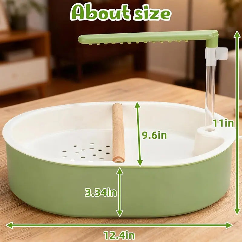 Automatic Bird Bath Tub with Water Shower & Wooden Perch for Budgies, Cockatiels & Small Birds