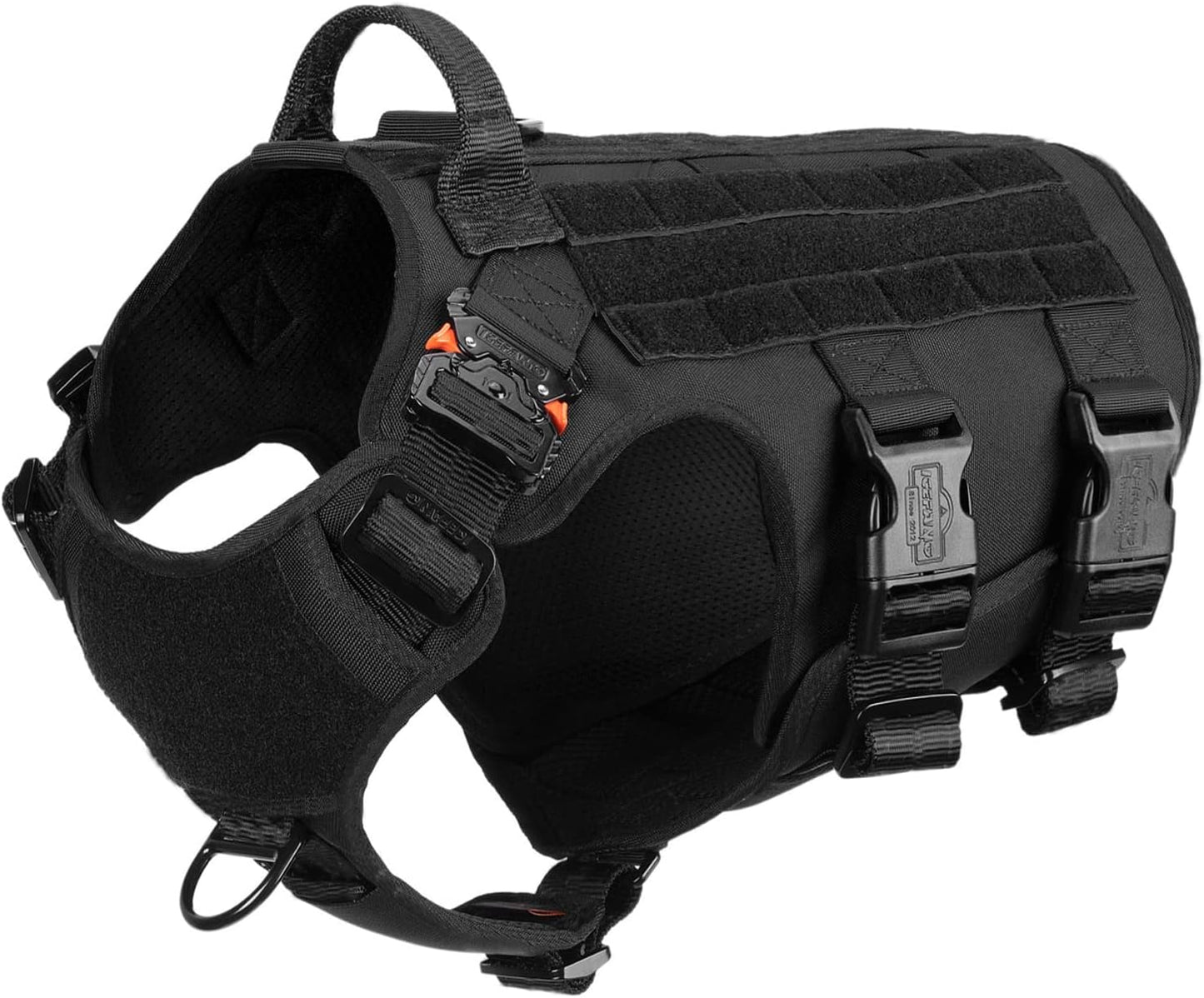 ICEFANG Tactical Dog Harness for XL Dogs - Heavy-Duty No-Pull MOLLE Vest with Handle & Patch Panels, Black