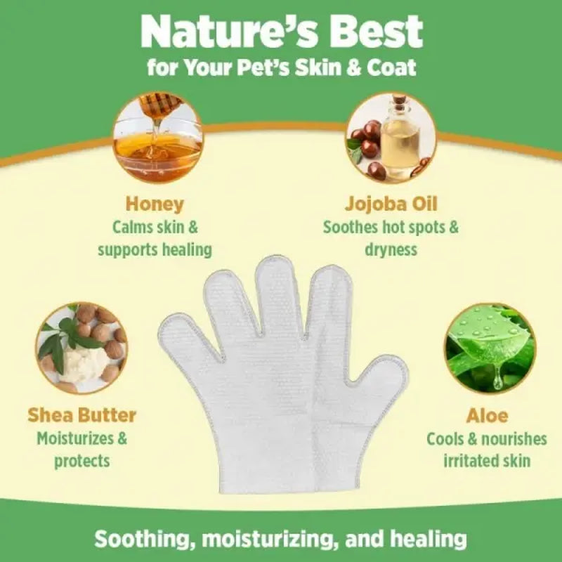 Gentle Pet Cleaning Glove Wipes for Dogs & Cats - Fragrance-Free Grooming Wipes with Jojoba Oil & Shea Butter Extract, 20 PCS