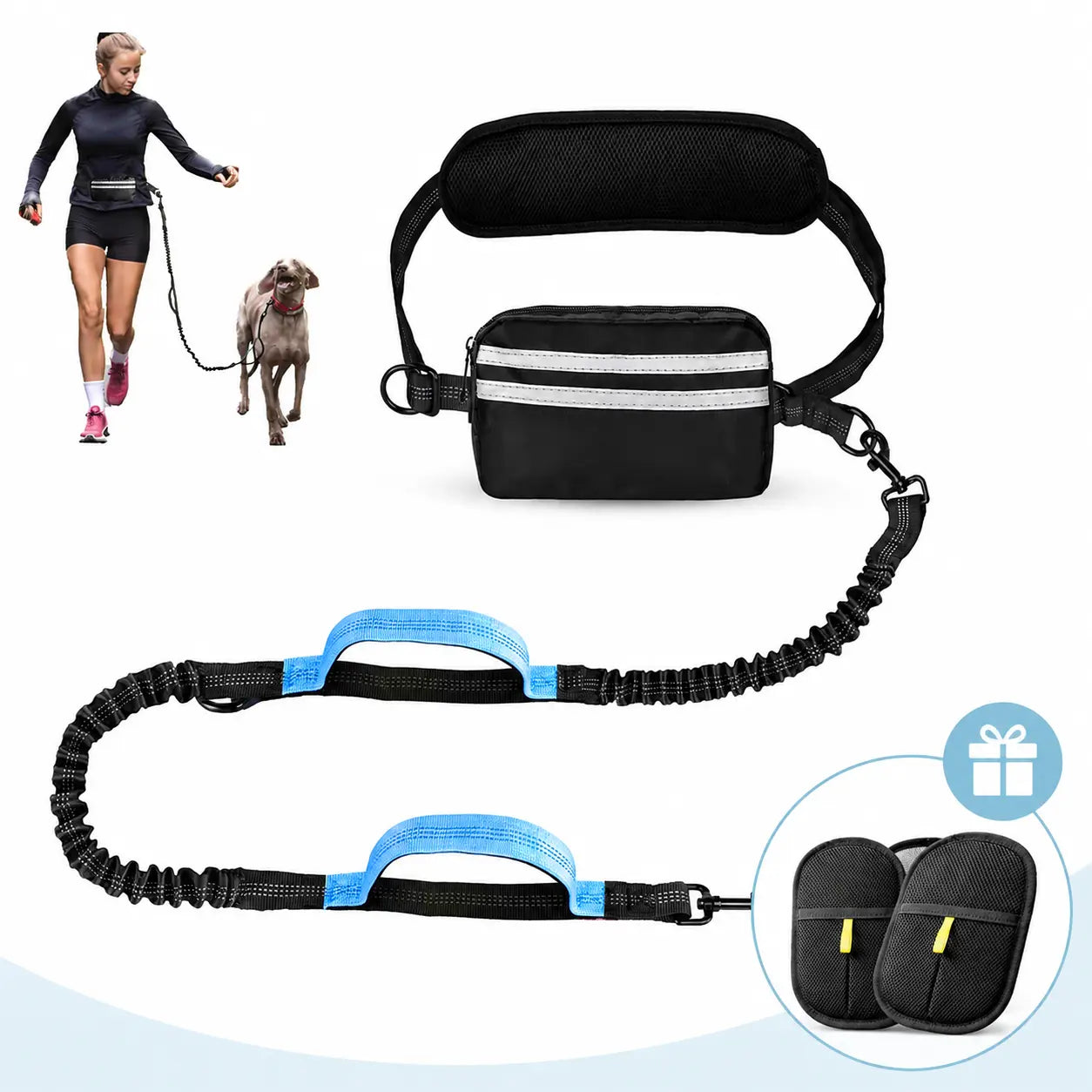 Hands-Free Dual Dog Leash for Walking Two Dogs - No-Tangle Double Lead with Waist Bag, Cushioned Pad & 5 Colour Options