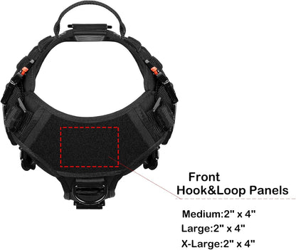 ICEFANG Tactical Dog Harness for XL Dogs - Heavy-Duty No-Pull MOLLE Vest with Handle & Patch Panels, Black