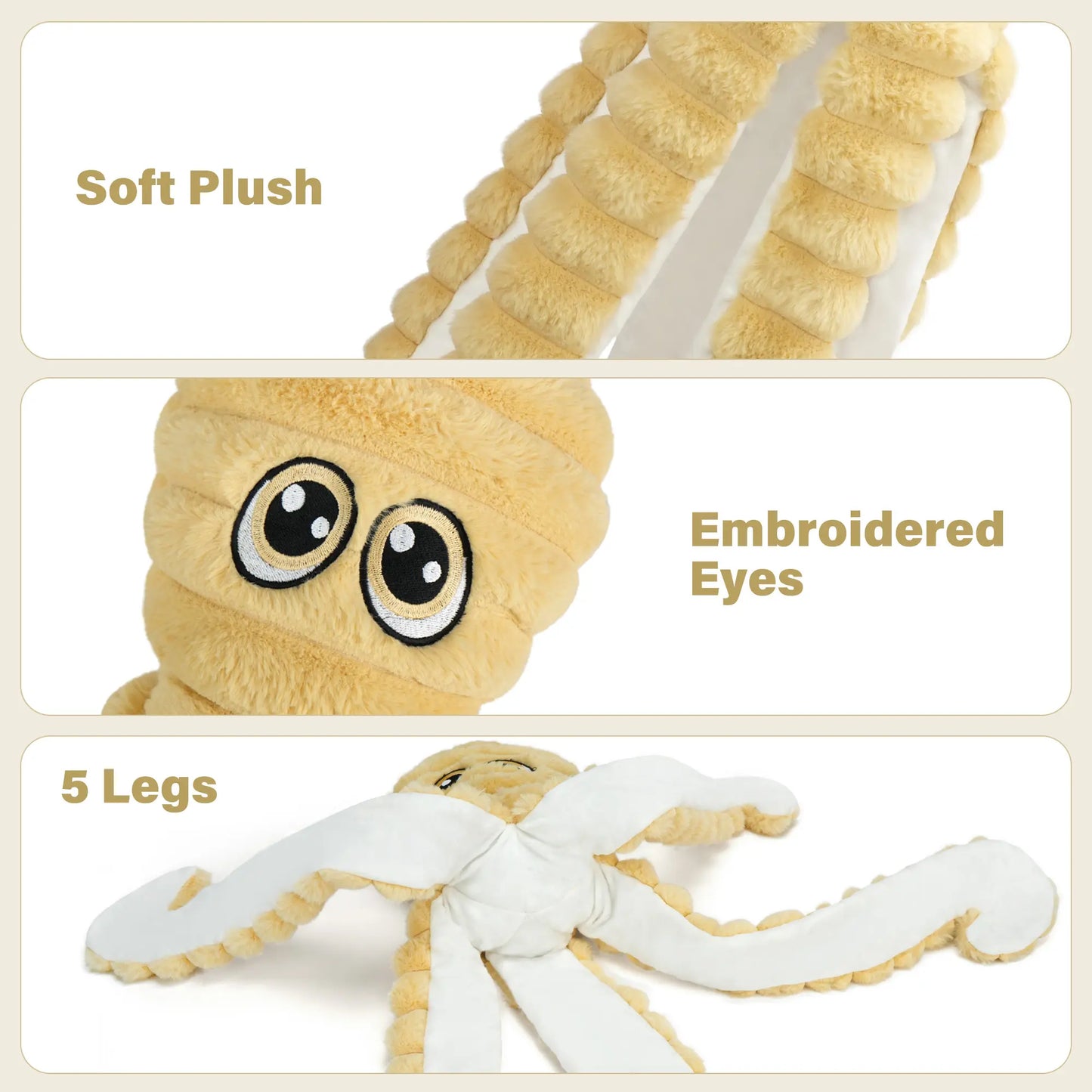 Prime Pets 27-Inch Plush Octopus Dog Toy - Squeaky Crinkle Tug Toy for Dogs