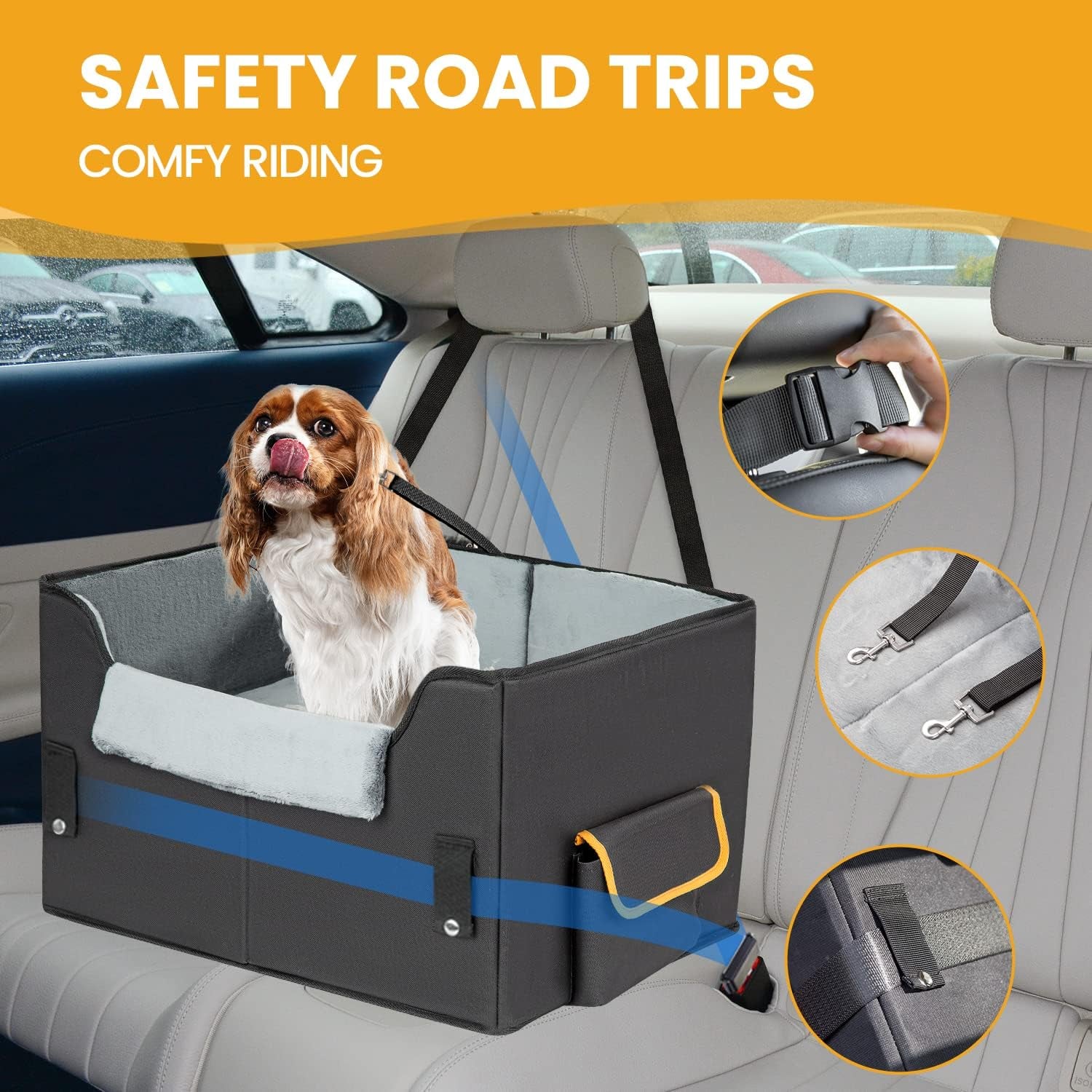 Elevated Dog Car Seat for Small Dogs & Cats - Pet Booster Travel Seat with Adjustable Straps & Soft Liner