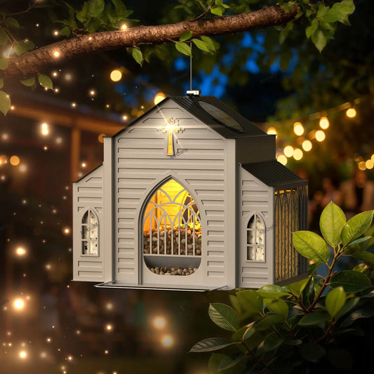 Mrcrafts Solar Church-Shaped Metal Bird Feeder - Weatherproof Hanging Outdoor Feeder with 4lb Capacity & Suet Holder