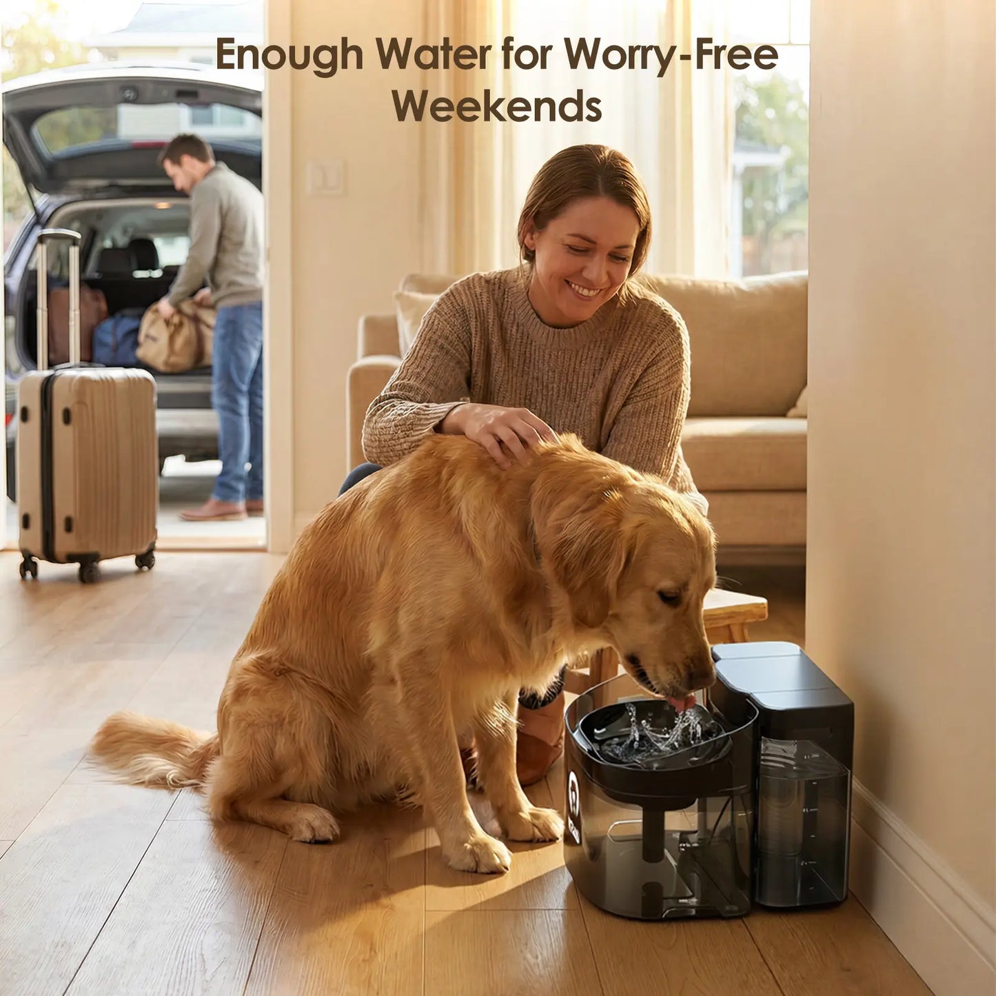 VEWO 11L Large Dog Water Fountain - No-Spill Automatic Pet Water Dispenser with Deep Basin, Black & White