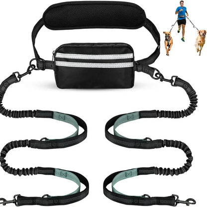 Hands-Free Dual Dog Leash for Walking Two Dogs - No-Tangle Double Lead with Waist Bag, Cushioned Pad & 5 Colour Options