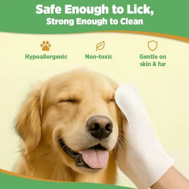 Gentle Pet Cleaning Glove Wipes for Dogs & Cats - Fragrance-Free Grooming Wipes with Jojoba Oil & Shea Butter Extract, 20 PCS