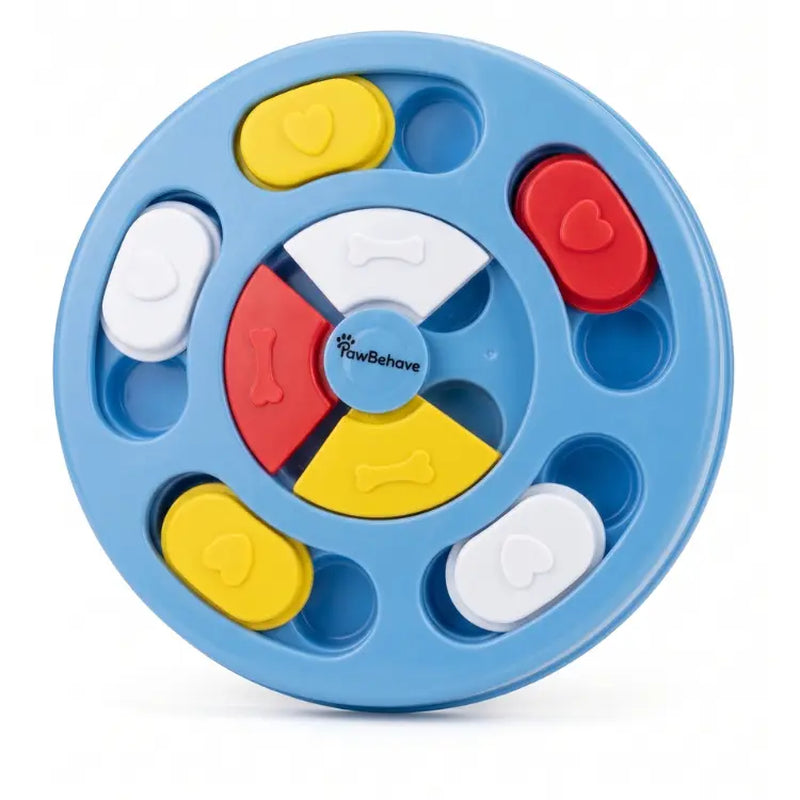Interactive Dog Puzzle Slow Feeder Bowl - Level 1 Treat Dispenser for Puppies & Dogs, Blue & Yellow