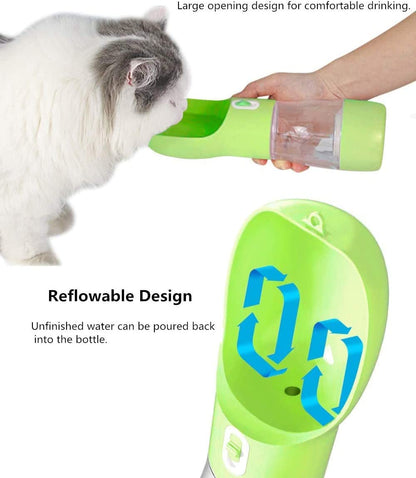 Portable Dog Water Bottle with Food Container - Leak-Proof Travel Pet Water Dispenser, Green