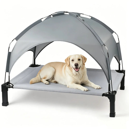 Elevated Outdoor Dog Bed with Removable Canopy for Medium to Extra Large Dogs
