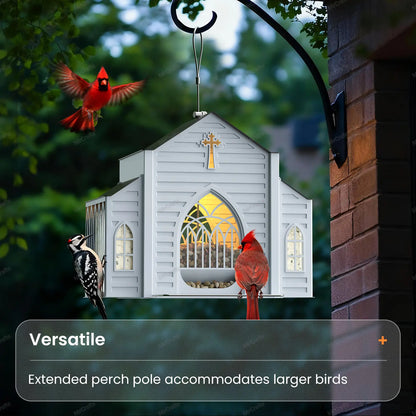 Mrcrafts Solar Church-Shaped Metal Bird Feeder - Weatherproof Hanging Outdoor Feeder with 4lb Capacity & Suet Holder