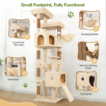 Globlazer 80-Inch Heavy-Duty Cat Tree for Large Cats - Space-Saving Corner Cat Tower with Condos, Scratching Posts, Hammock & Perches