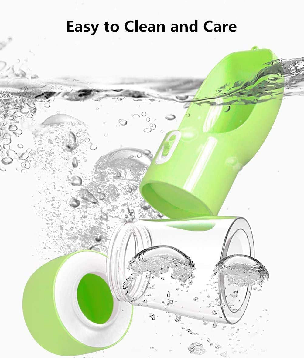 Portable Dog Water Bottle with Food Container - Leak-Proof Travel Pet Water Dispenser, Green
