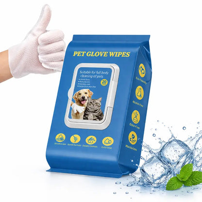 Gentle Pet Cleaning Glove Wipes for Dogs & Cats - Fragrance-Free Grooming Wipes with Jojoba Oil & Shea Butter Extract, 20 PCS