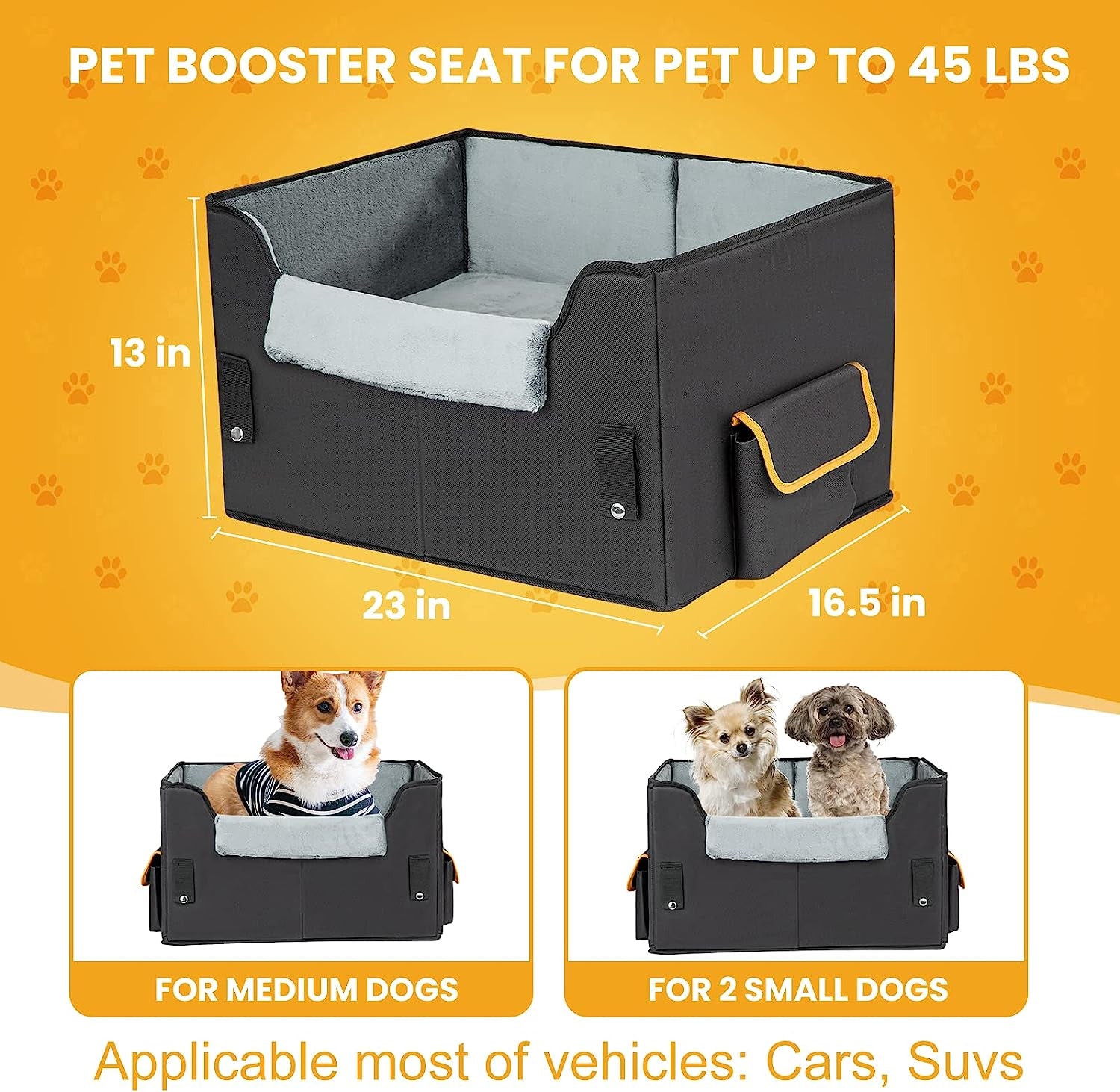 Elevated Dog Car Seat for Small Dogs & Cats - Pet Booster Travel Seat with Adjustable Straps & Soft Liner