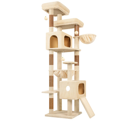 Globlazer 80-Inch Heavy-Duty Cat Tree for Large Cats - Space-Saving Corner Cat Tower with Condos, Scratching Posts, Hammock & Perches