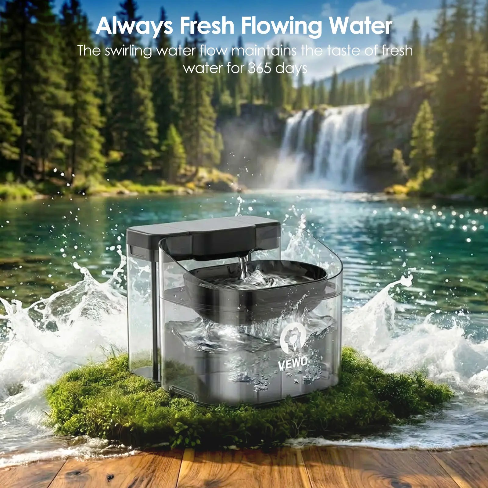 VEWO 11L Large Dog Water Fountain - No-Spill Automatic Pet Water Dispenser with Deep Basin, Black & White