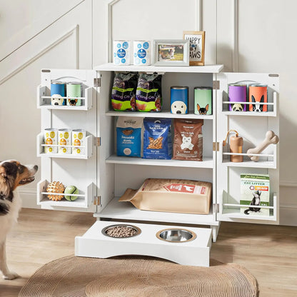 Contemporary Dog Feeding Station with Adjustable Shelves and Storage Cabinet for Cats and Dogs – White Indoor Organizer by Summergarden