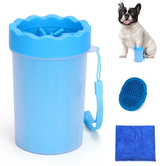 Dog Paw Cleaner Cup for Muddy Paws - Portable Medium Paw Washer for Dogs with Soft Silicone Brush, Grooming Tool, Towel & Comb