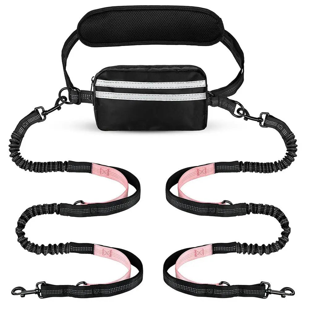 Hands-Free Dual Dog Leash for Walking Two Dogs - No-Tangle Double Lead with Waist Bag, Cushioned Pad & 5 Colour Options