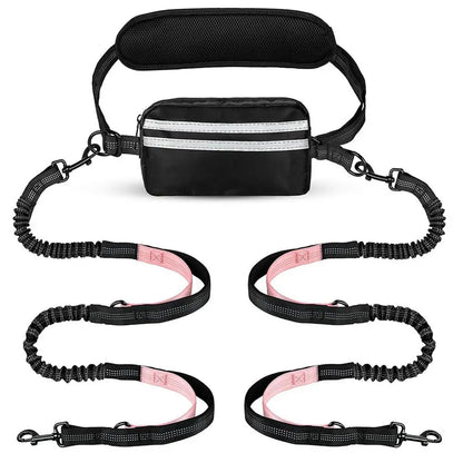 Hands-Free Dual Dog Leash for Walking Two Dogs - No-Tangle Double Lead with Waist Bag, Cushioned Pad & 5 Colour Options