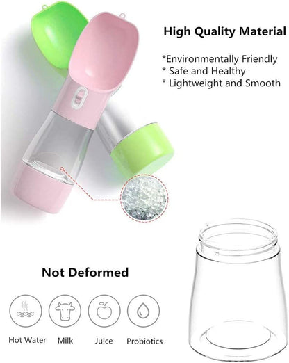 Portable Dog Water Bottle with Food Container - Leak-Proof Travel Pet Water Dispenser, Green