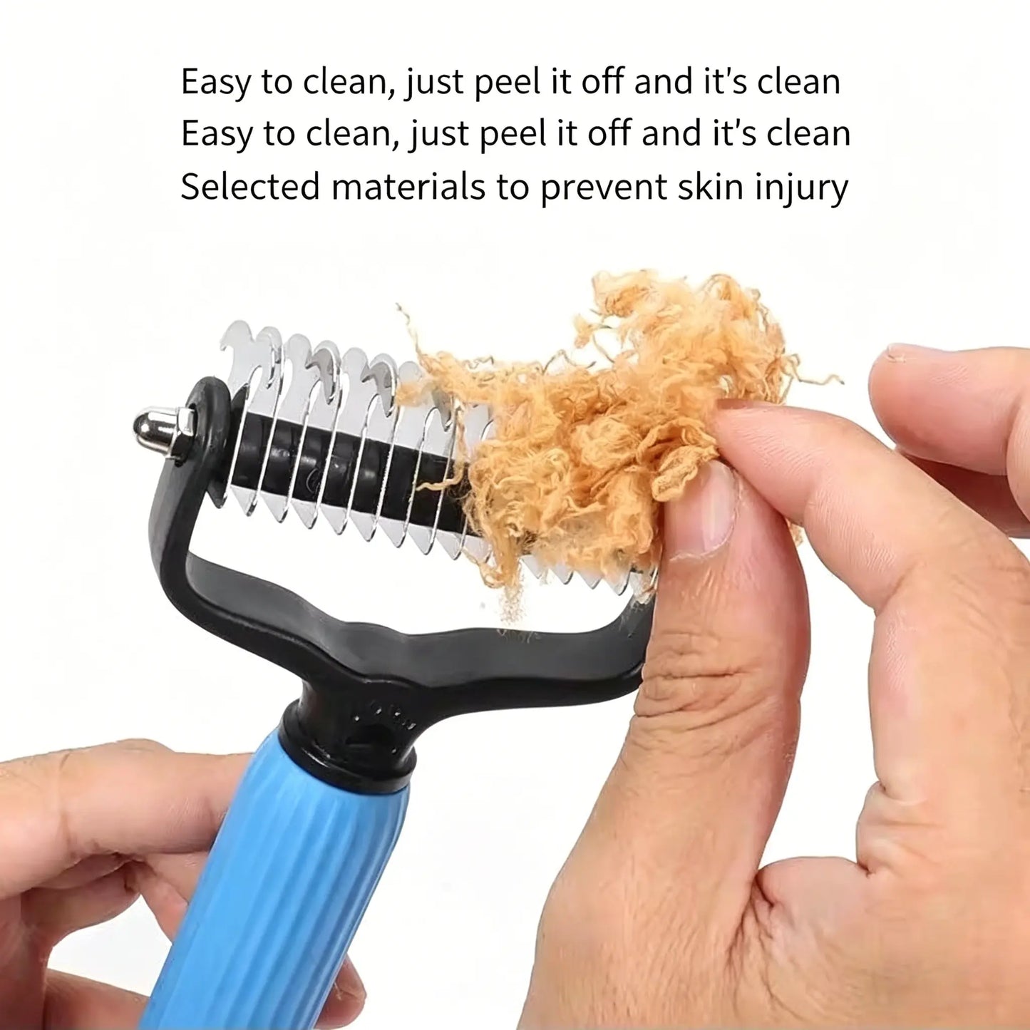 Pet Detangling Comb for Dogs & Cats. Double-Sided Grooming Brush with Undercoat Rake & One-Click Hair Removal