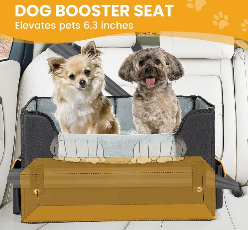 Elevated Dog Car Seat for Small Dogs & Cats - Pet Booster Travel Seat with Adjustable Straps & Soft Liner