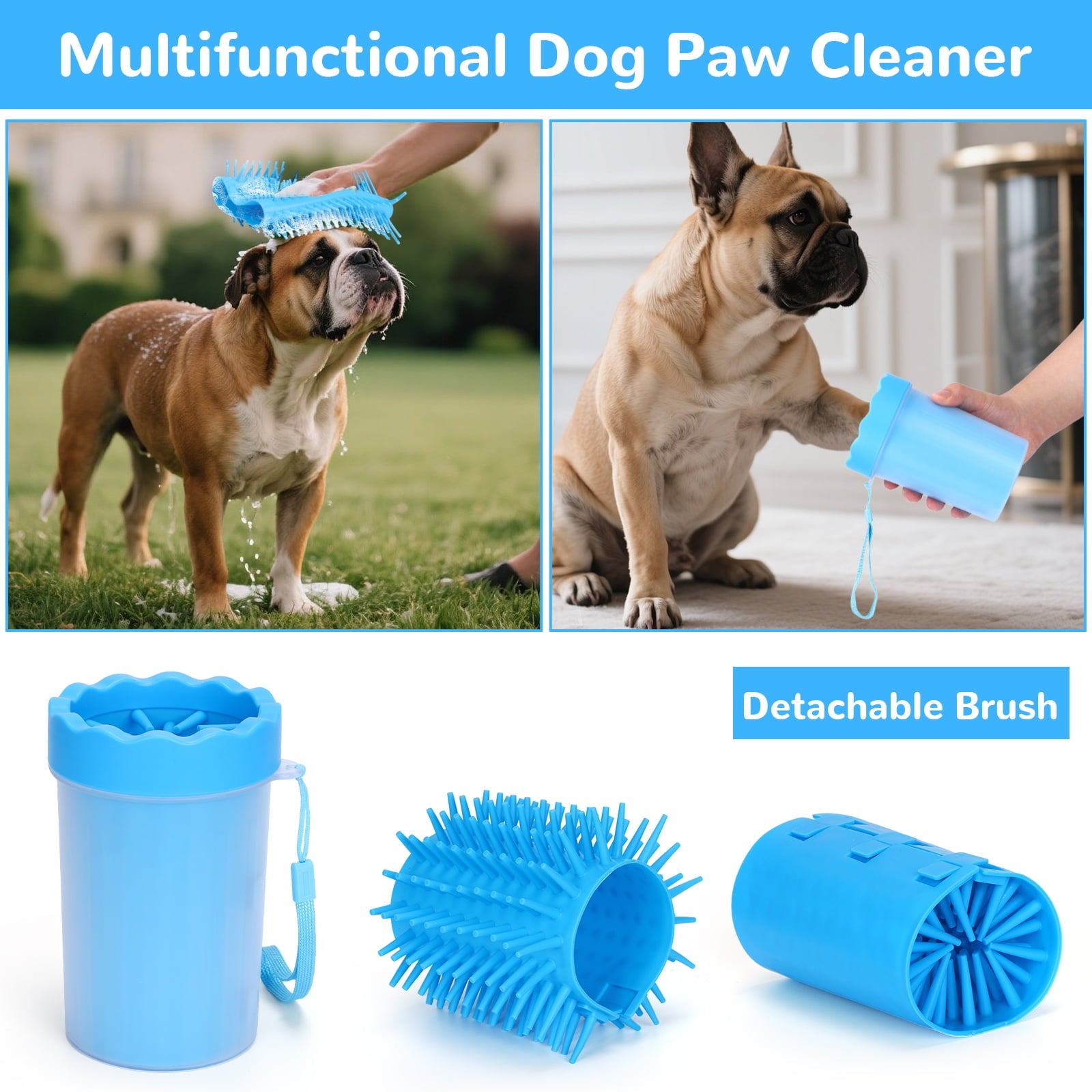 Dog Paw Cleaner Cup for Muddy Paws - Portable Medium Paw Washer for Dogs with Soft Silicone Brush, Grooming Tool, Towel & Comb