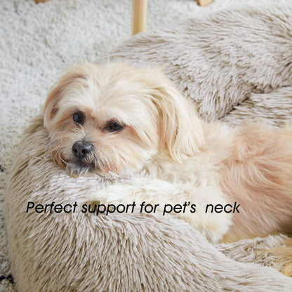 Calming Donut Pet Bed for Dogs & Cats - Soft Faux Fur Round Cuddler Bed with Non-Slip Base, 20"–30"