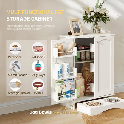 Contemporary Dog Feeding Station with Adjustable Shelves and Storage Cabinet for Cats and Dogs – White Indoor Organizer by Summergarden