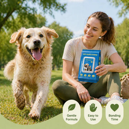 Gentle Pet Cleaning Glove Wipes for Dogs & Cats - Fragrance-Free Grooming Wipes with Jojoba Oil & Shea Butter Extract, 20 PCS