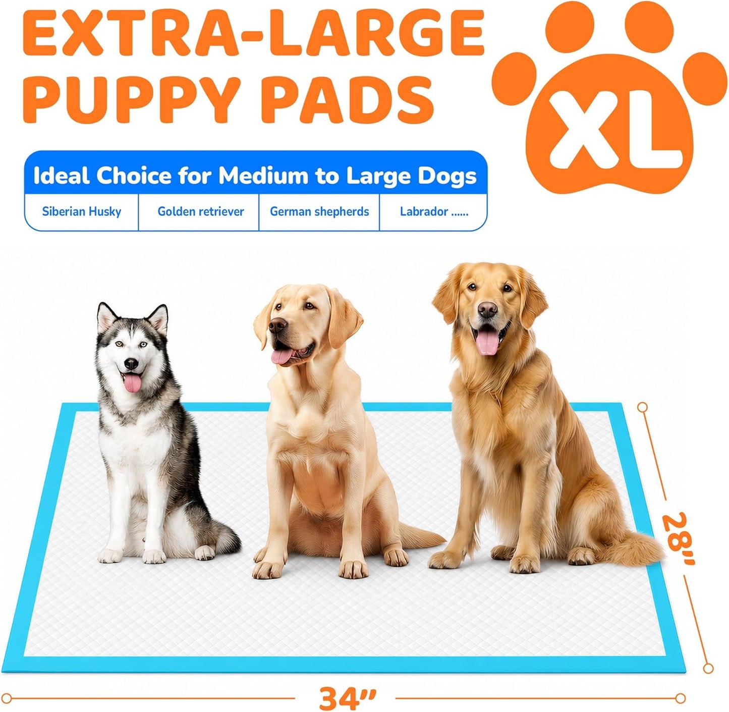 XL Dog Pee Pads 28" x 34" - Super Absorbent Leak-Free Puppy Training Pads for Dogs & Pets