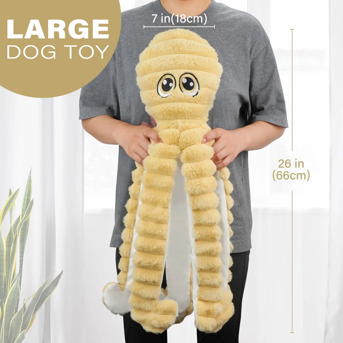 Prime Pets 27-Inch Plush Octopus Dog Toy - Squeaky Crinkle Tug Toy for Dogs