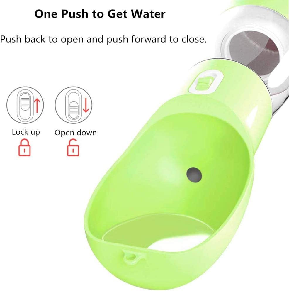 Portable Dog Water Bottle with Food Container - Leak-Proof Travel Pet Water Dispenser, Green