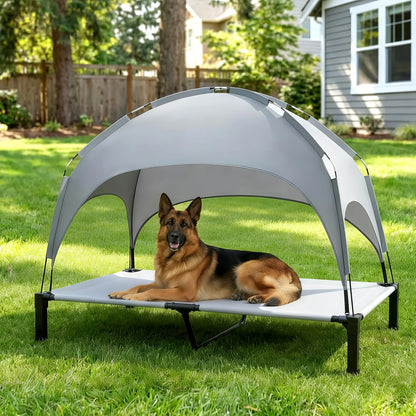 Elevated Outdoor Dog Bed with Removable Canopy for Medium to Extra Large Dogs