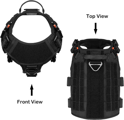 ICEFANG Tactical Dog Harness for XL Dogs - Heavy-Duty No-Pull MOLLE Vest with Handle & Patch Panels, Black