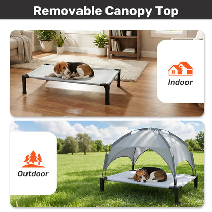 Elevated Outdoor Dog Bed with Removable Canopy for Medium to Extra Large Dogs