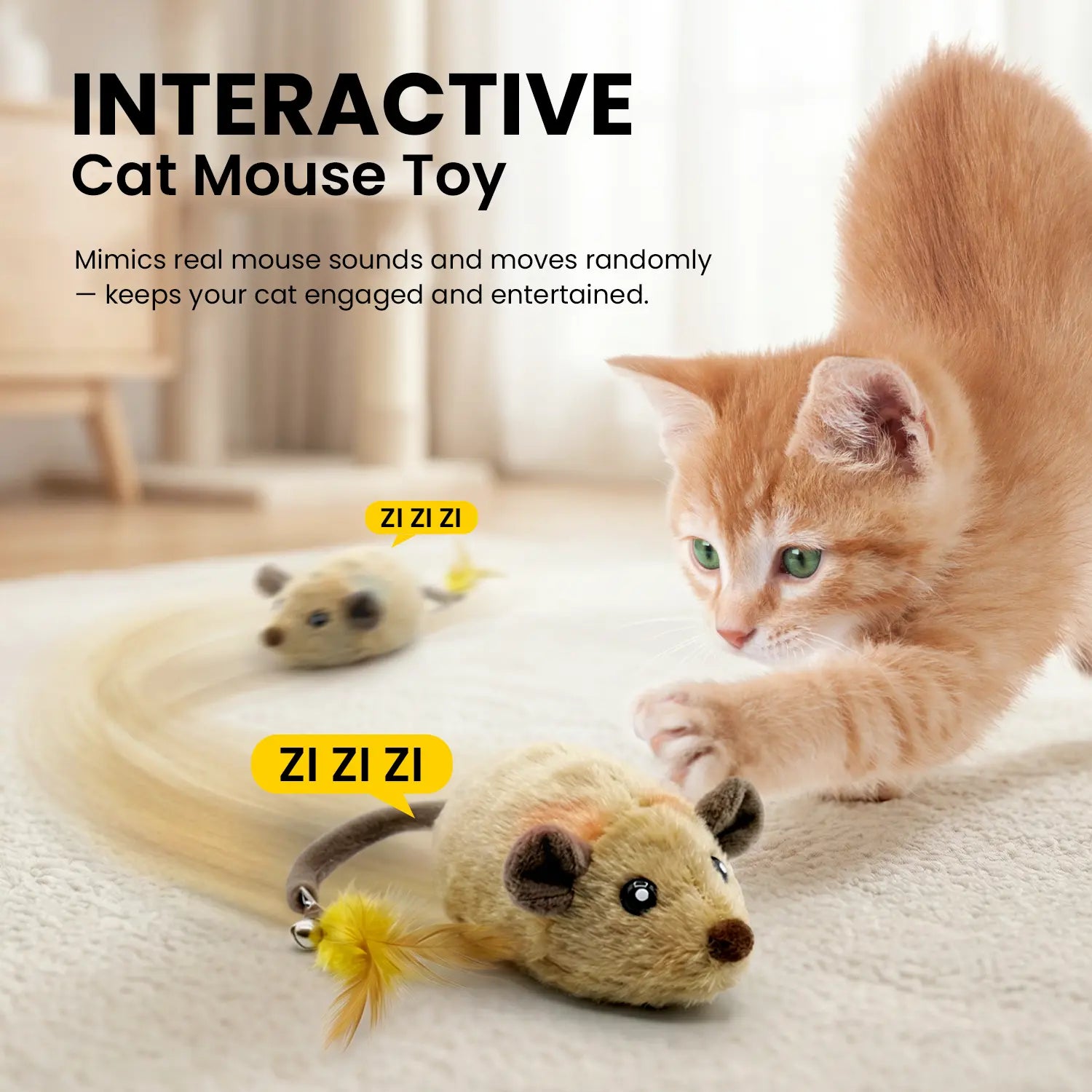 Geoorood Automatic Electric Cat Toy - USB Rechargeable Moving Mouse Toy with Random Motion for Indoor Cats