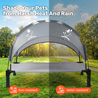 Elevated Outdoor Dog Bed with Removable Canopy for Medium to Extra Large Dogs