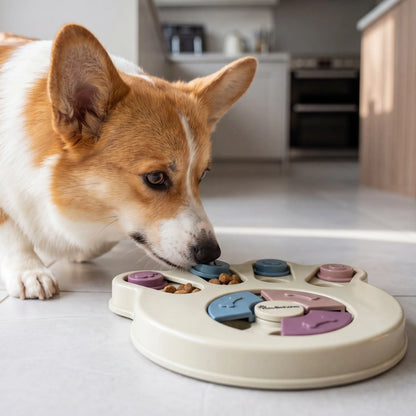Interactive Dog Puzzle Slow Feeder Bowl - Level 1 Treat Dispenser for Puppies & Dogs, Blue & Yellow
