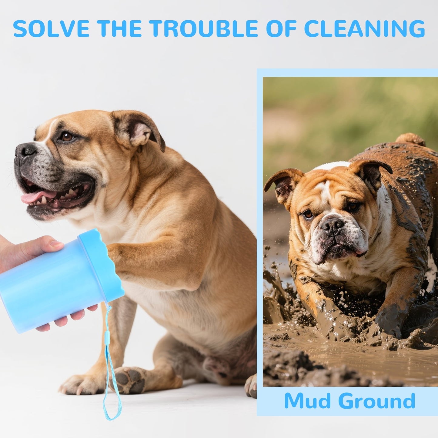 Dog Paw Cleaner Cup for Muddy Paws - Portable Medium Paw Washer for Dogs with Soft Silicone Brush, Grooming Tool, Towel & Comb
